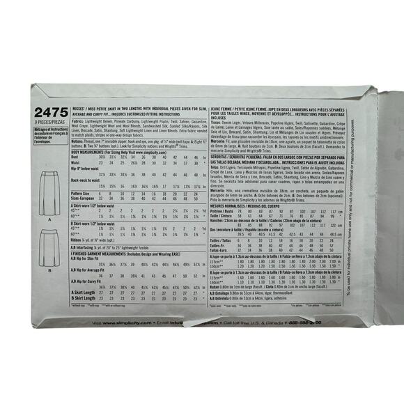 SIMPLICITY Amazing Fit Pencil Skirt Pattern Uncut #2475 Size H5 (6,8,10,12,14) - Picture 3 of 5